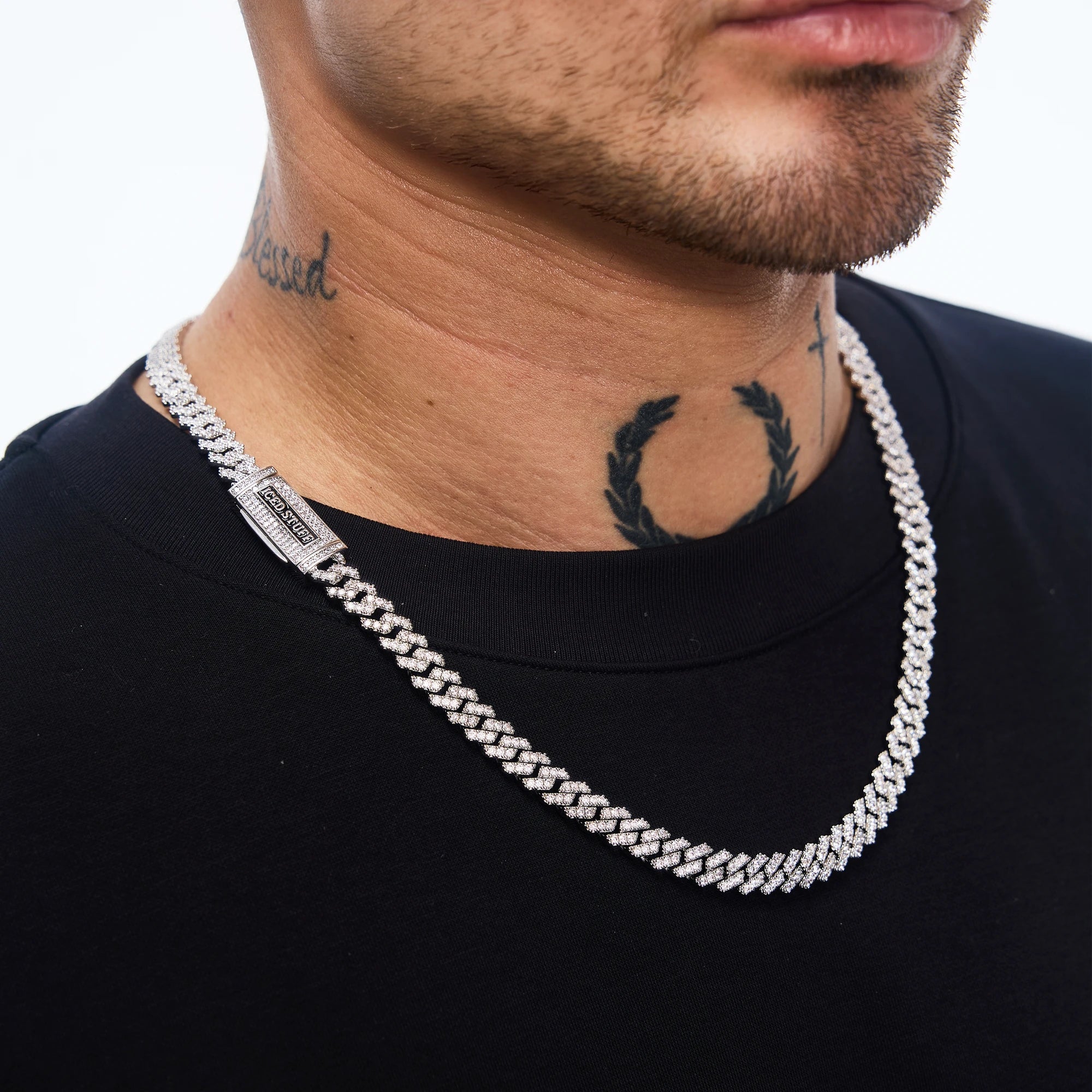 Łańcuch Premium Diamond Prong Cuban Link 8mm Białe Złoto