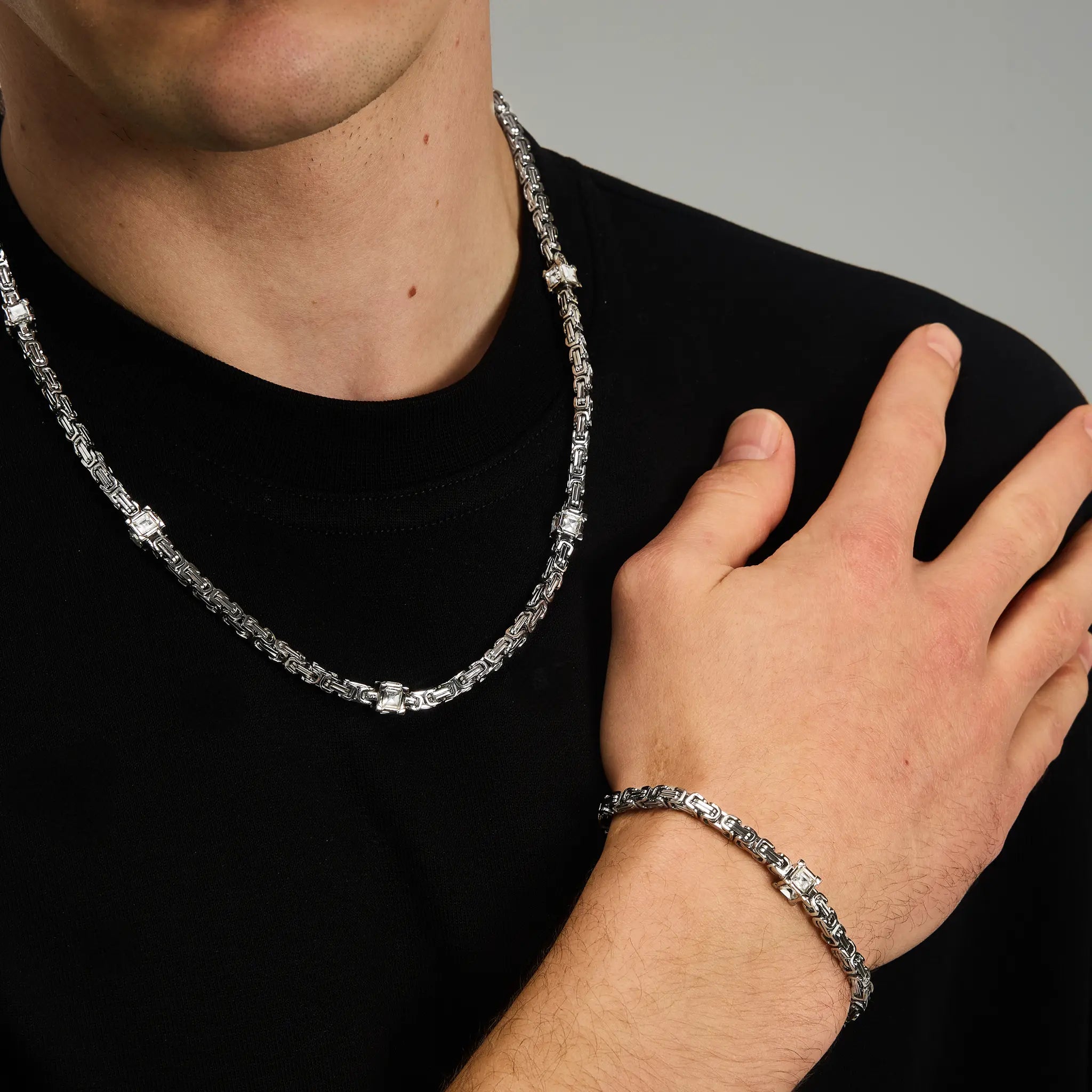 Łańcuch Królewski Diamond Cube 4mm Białe Złoto