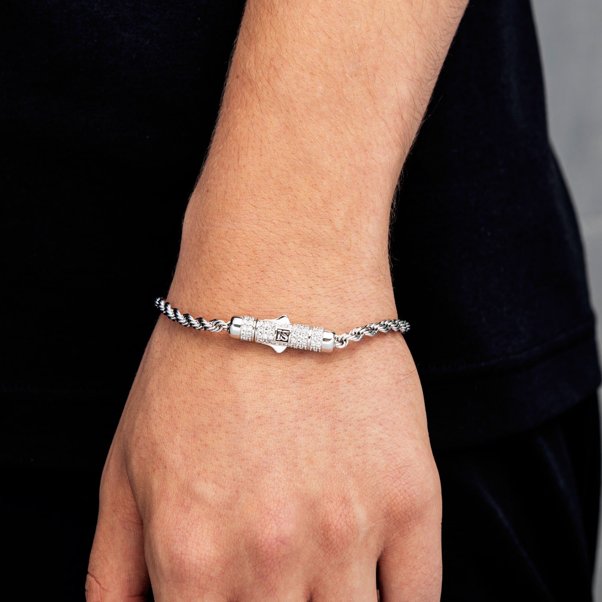 Kordelarmband 4mm Diamantverschluss Weißgold