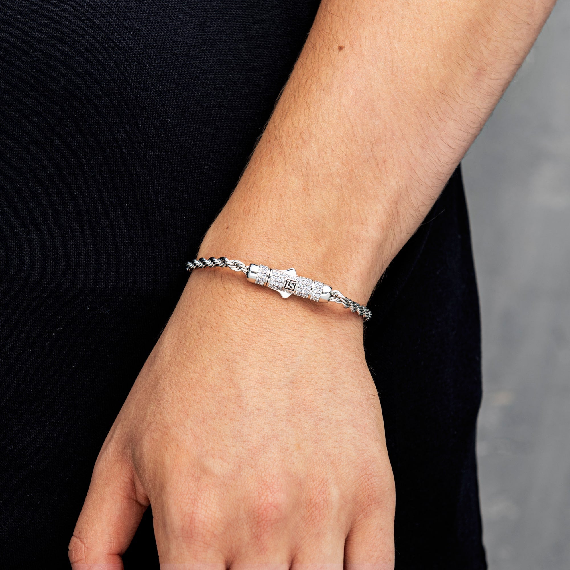 Kordelarmband 4mm Diamantverschluss Weißgold