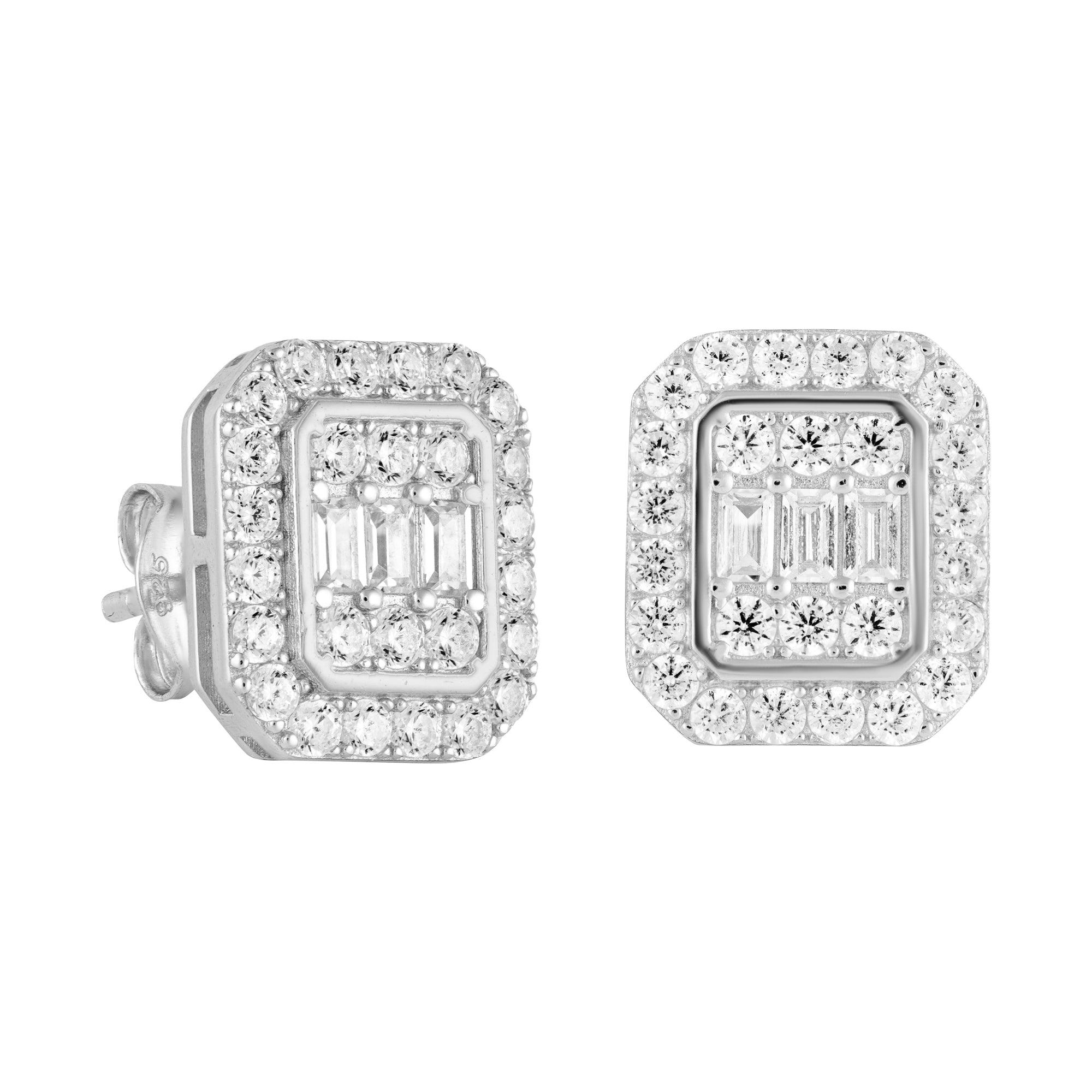 KOLCZYKI DIAMOND STUD BAGUETTE BIAŁE ZŁOTO - IcedStuff