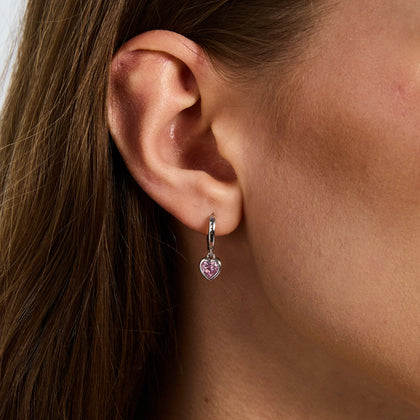 Kolczyki Crystal Heart Pink Białe Złoto S925