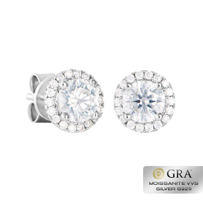 Diamant Halo Ohrstecker 1ct Moissanit VVS S925 Weißgold