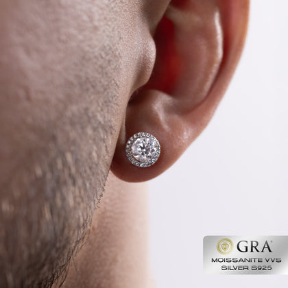 Diamant Halo Ohrstecker 2ct Moissanit VVS S925 Weißgold