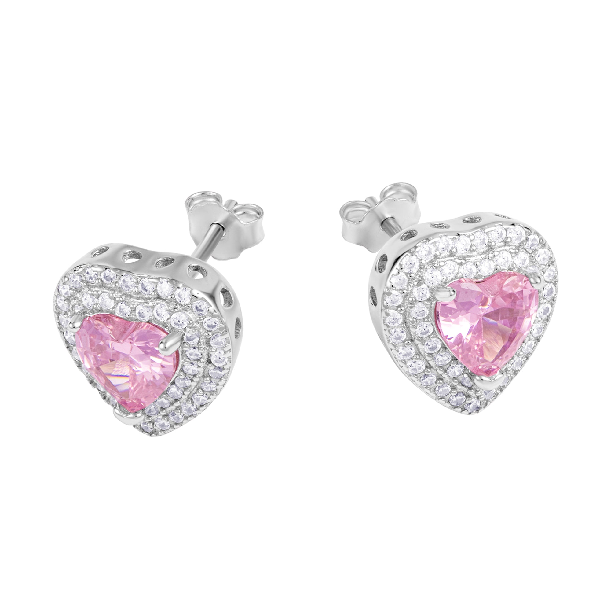 Love Heart Rosa Ohrringe Weißgold Herz S925 