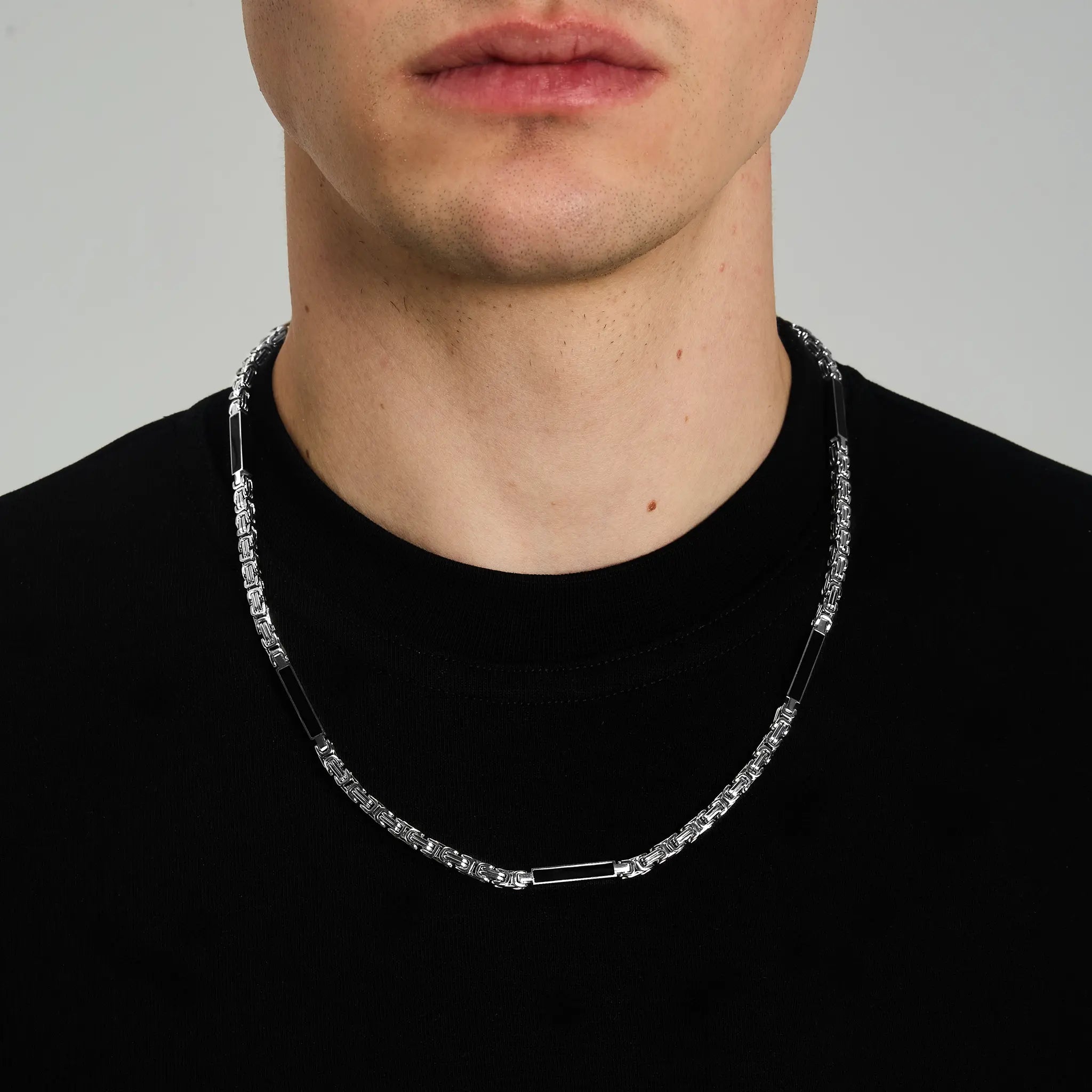 Łańcuch Królewski Onyx 4mm Białe Złoto