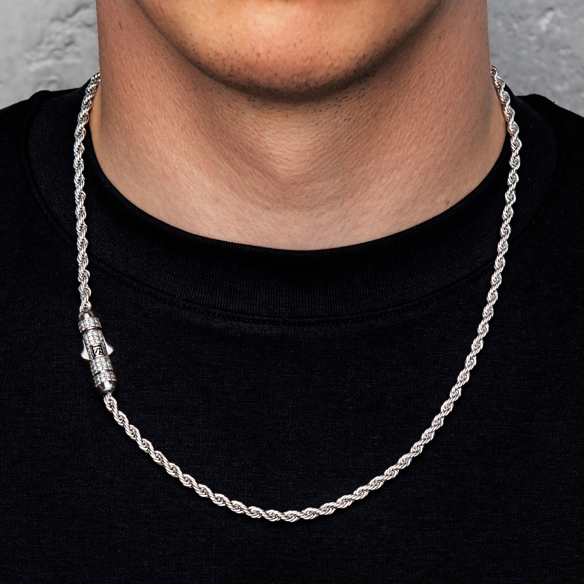 Kordelkette 4mm Diamantverschluss Weißgold