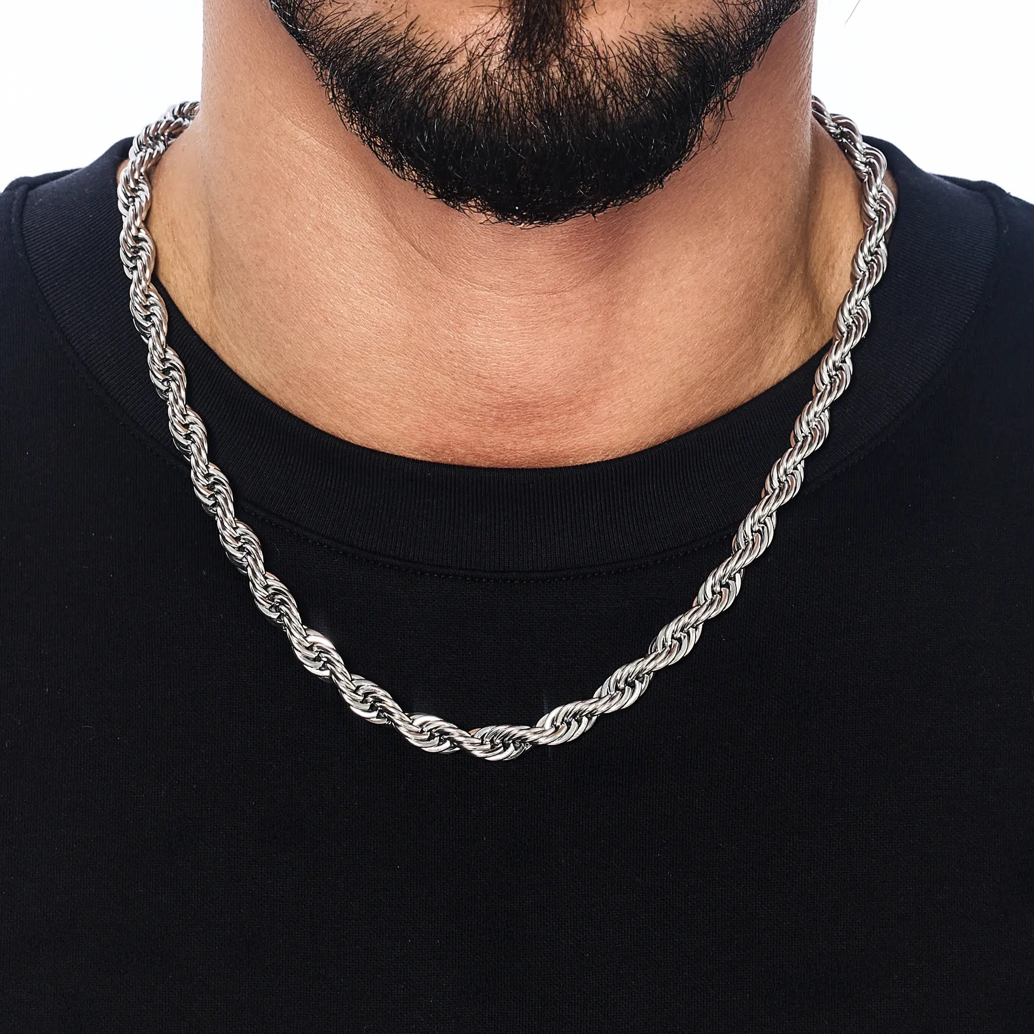 Łańcuch Rope 8mm Białe Złoto