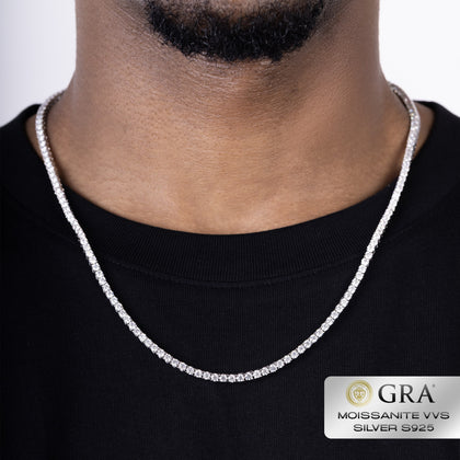 Tenniskette 3mm Moissanit VVS S925 Weißgold