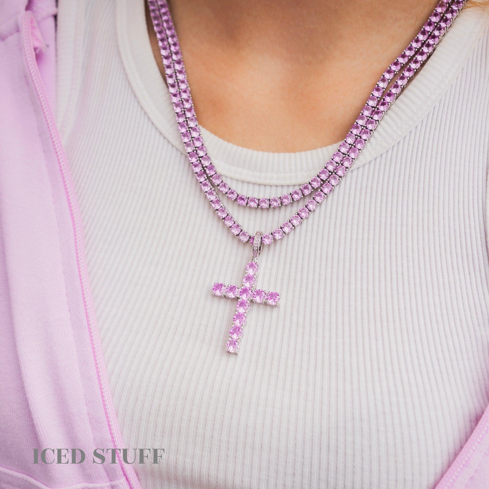 PINK DIAMOND CROSS BIAŁE ZŁOTO - IcedStuff