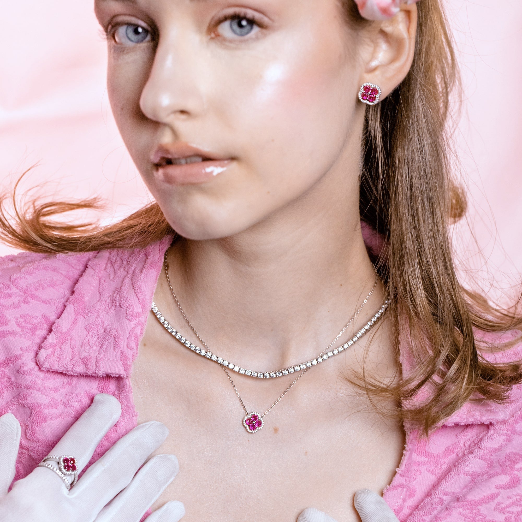 Daisy Pink Halskette Weißgold Blume S925