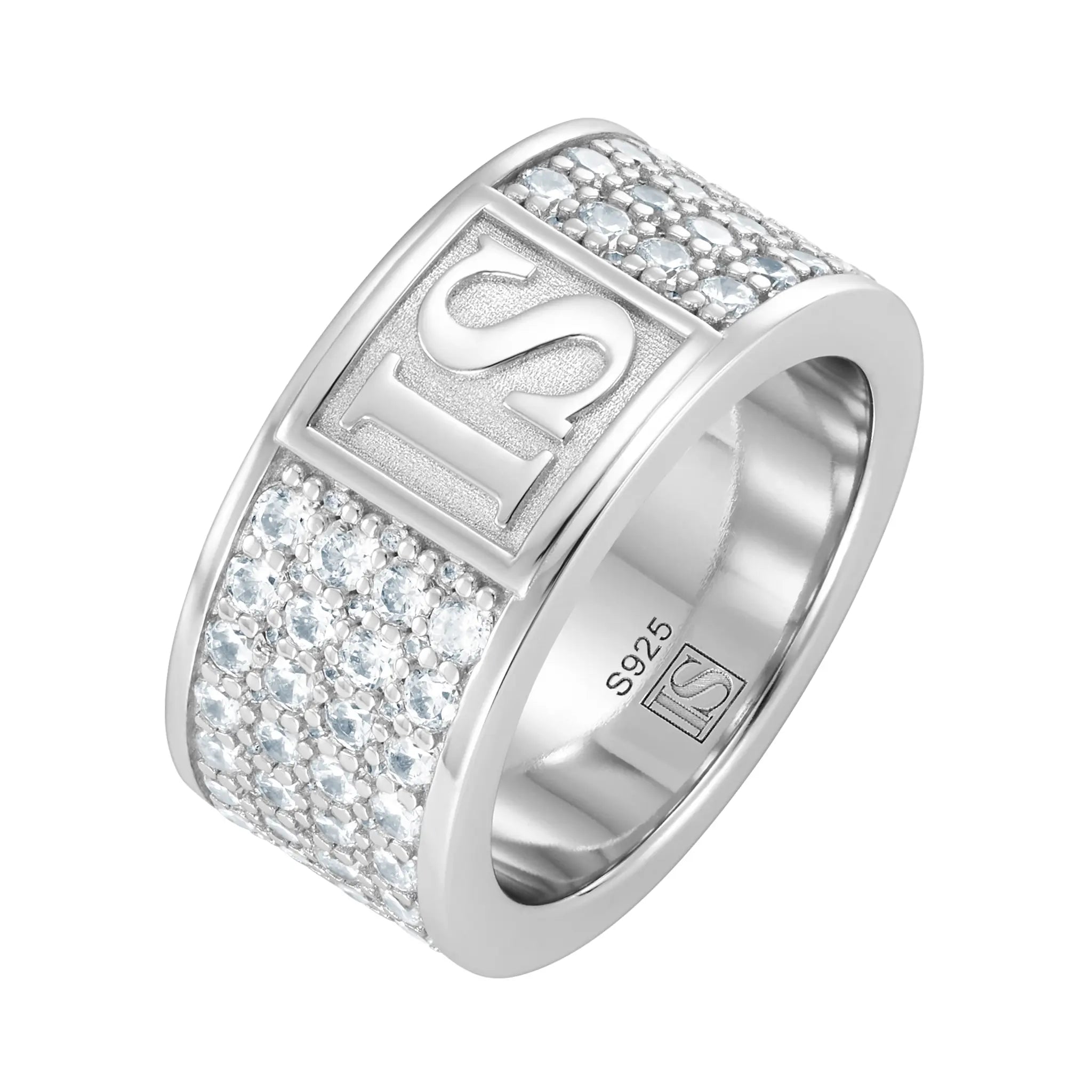 Pierścień Band Diamond IS S925 Białe Złoto