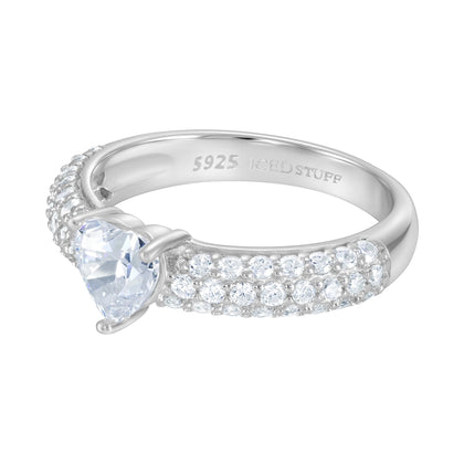 Pierścionek Crystal Heart Pave White Białe Złoto S925