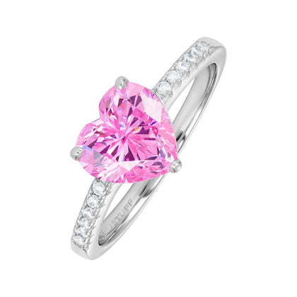 Pierścionek Crystal Heart Pink Białe Złoto S925