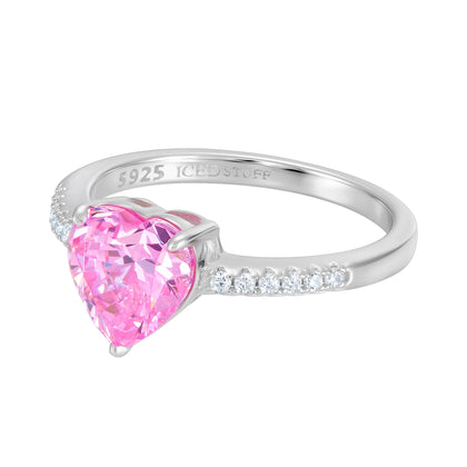 Pierścionek Crystal Heart Pink Białe Złoto S925