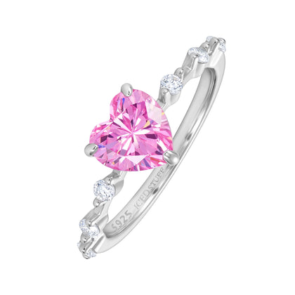 Pierścionek Crystal Heart Promise Pink Białe Złoto S925