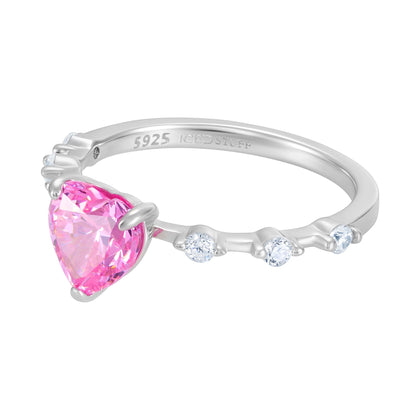 Pierścionek Crystal Heart Promise Pink Białe Złoto S925