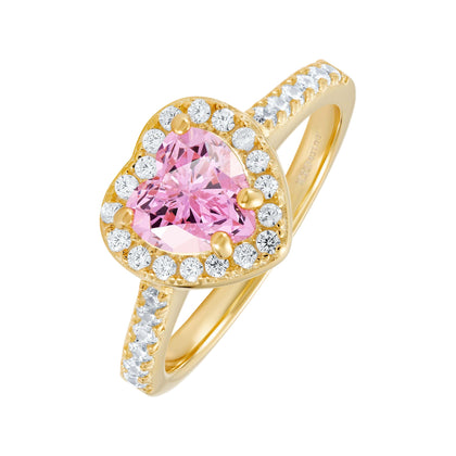 Pierścionek Heart Gem Pink Złoto Serce S925