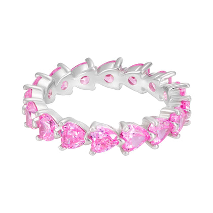 Pierścionek Tennis Heart Eternity Pink Białe Złoto S925