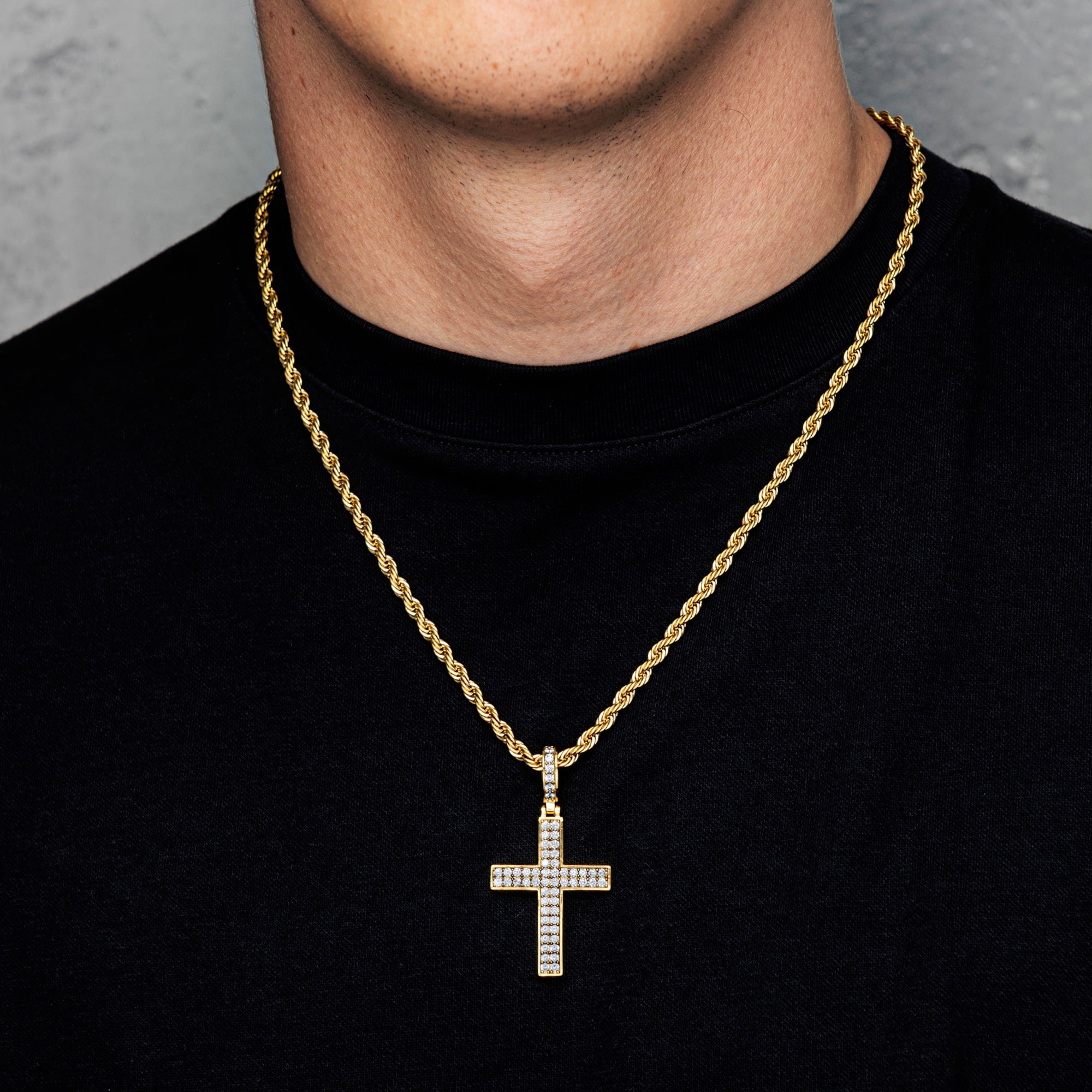 Iced Cross Anhänger Doppelseitiges Kreuz Gold