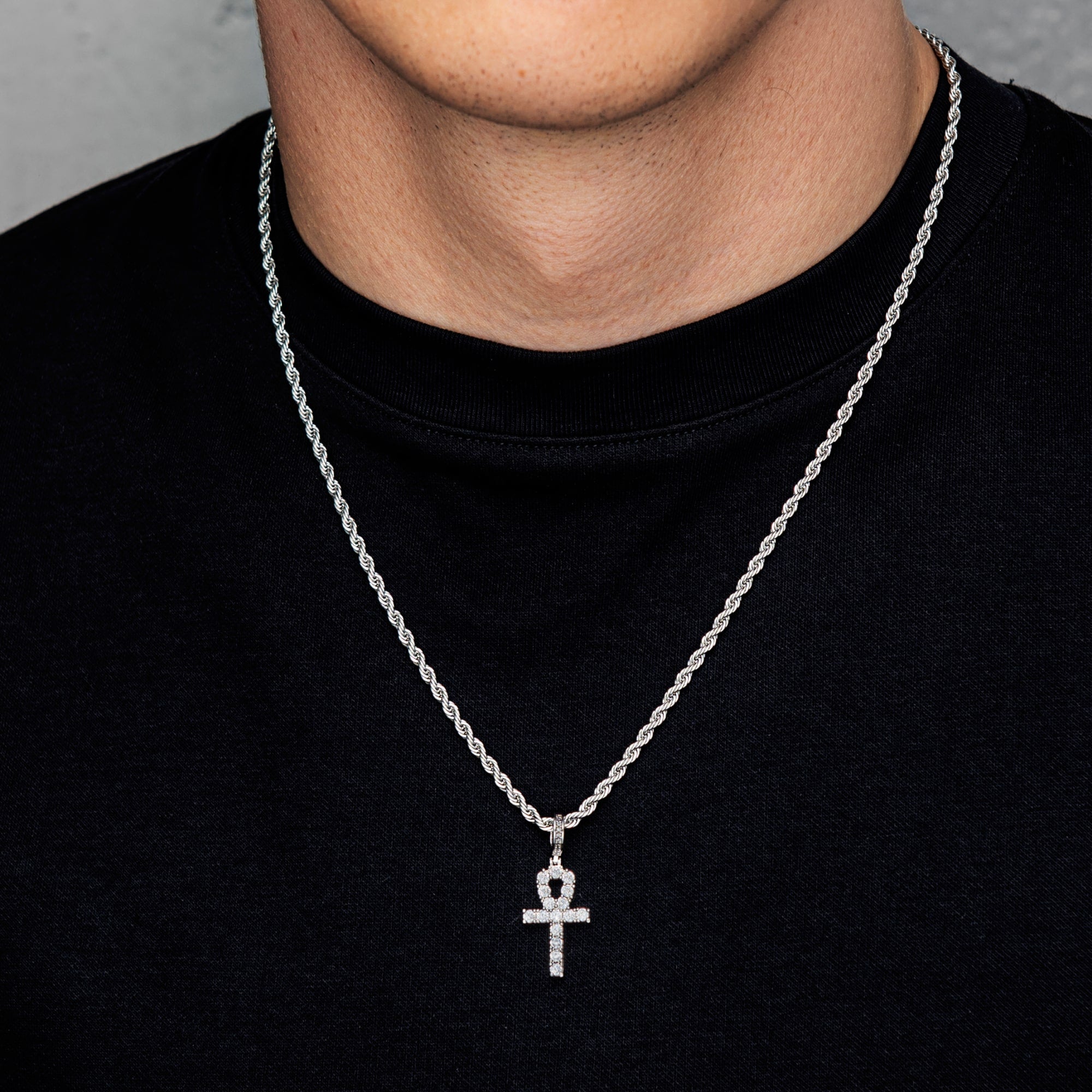 Micro ANKH Kreuz Anhänger Weißgold