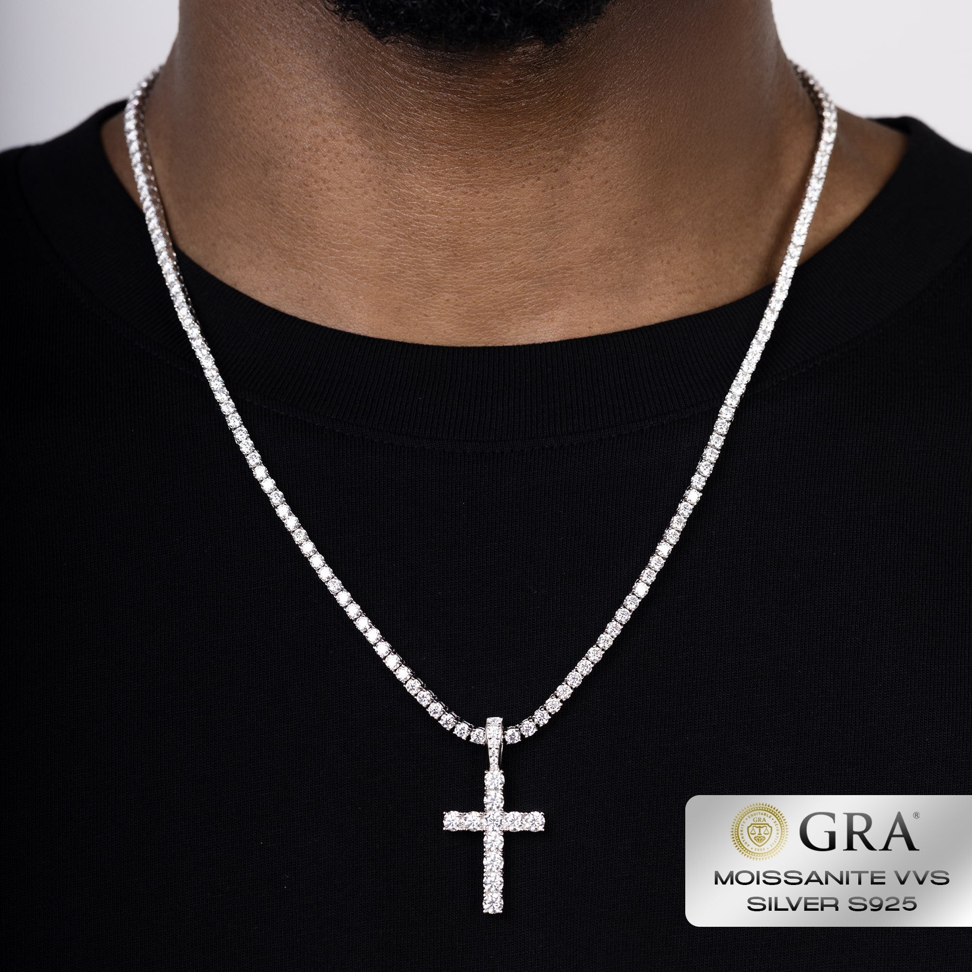 Diamantkreuz Moissanit VVS S925 Weißgold Anhänger