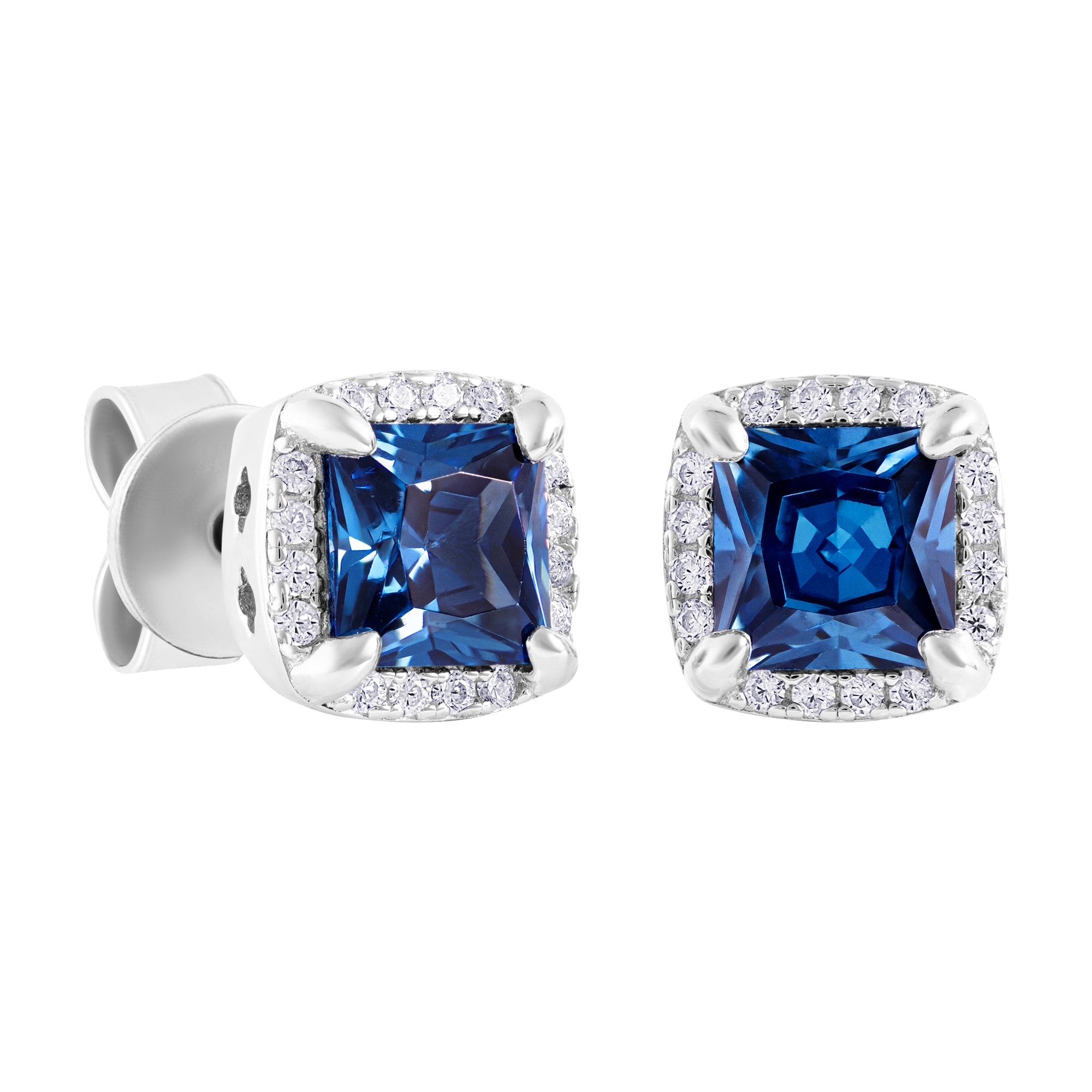 Blaue Prinzessin Quadrat Ohrringe Weißgold