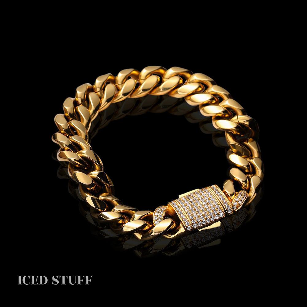 Diamond Clasp Cuban Link 12mm Złoto - IcedStuff